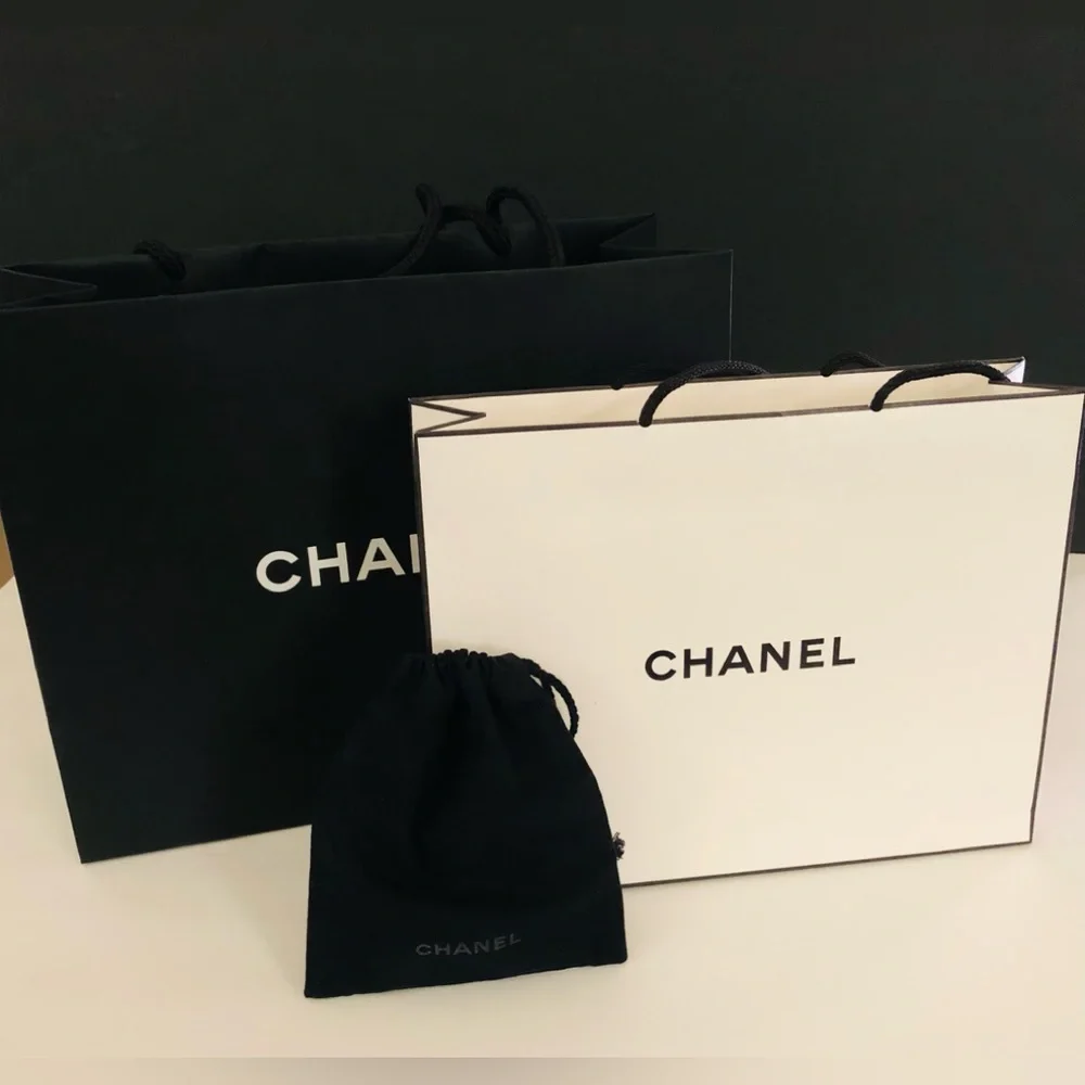 Authentic Chanel Gift Bags (2) & 1 Chanel Cloth Jewelry Bag With Pull String